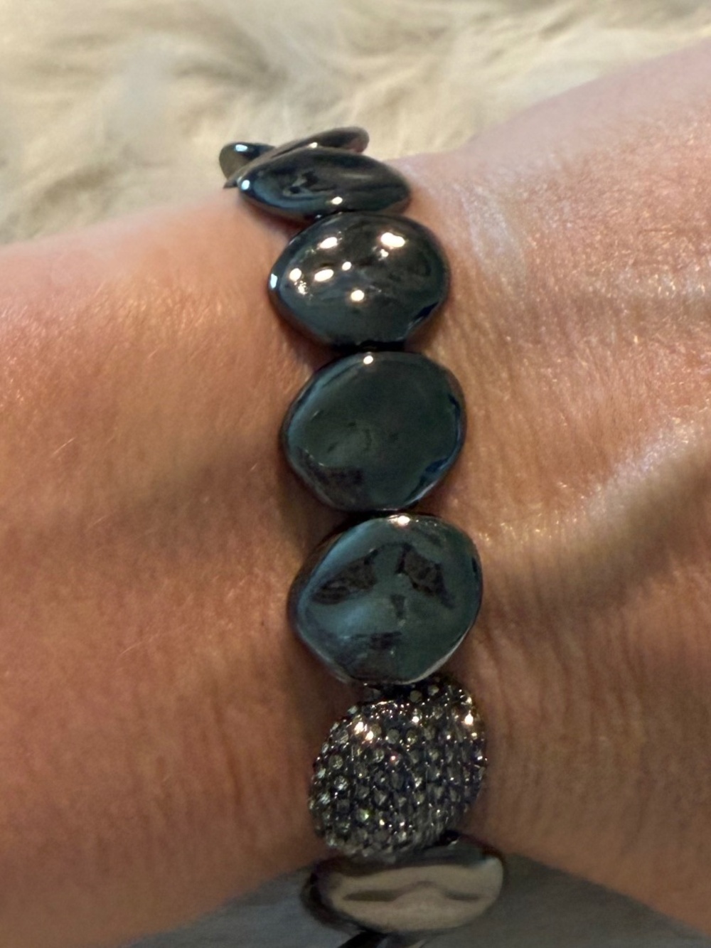Chico's Shiny Black CW Stretch Bracelet, NWT